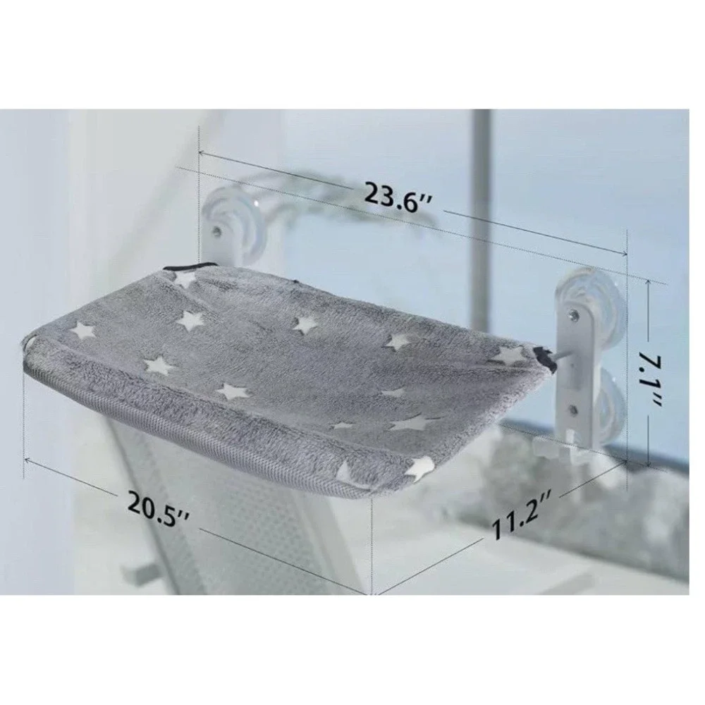 POMESEA Cat Window Perch for Large Cats Gray Star Fleece Hammock 44lbs Capacity
